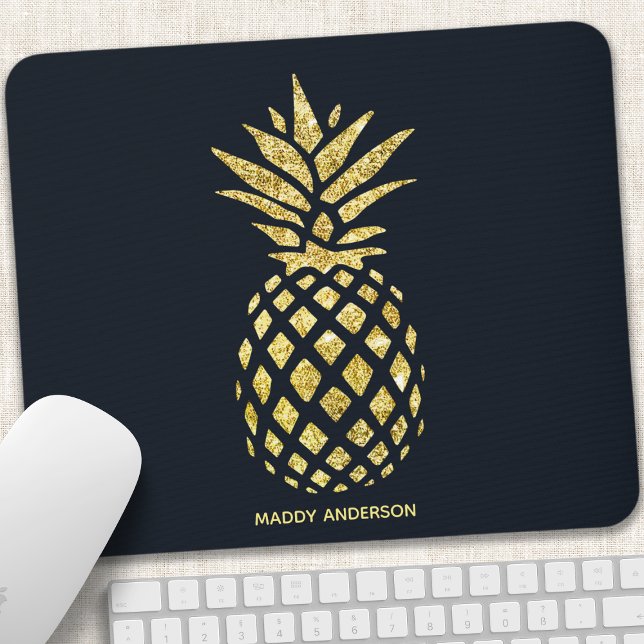 Navy Blue Gold Pineapple Monogram Mouse Pad (Creator Uploaded)