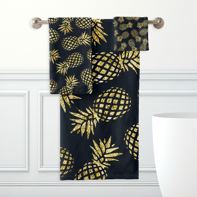 Navy Blue Gold Pineapple Pattern Bath Towel Set (Creator Uploaded)
