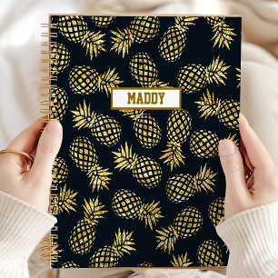 Navy Blue Gold Pineapple Personalised Yearly Planner