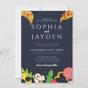 Navy Blue Gold PIZZA Modern Minimal Chic Invitation