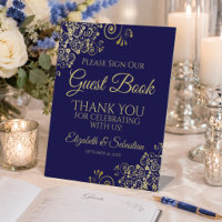 Navy Blue & Gold Please Sign our Guest Book Sign