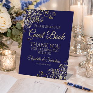 Navy Blue & Gold Please Sign our Guest Book Sign