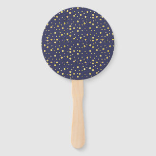 Navy Blue Gold Polka Dots Hand Fan