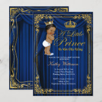 Navy Blue Gold Prince Ethnic Baby Shower invite