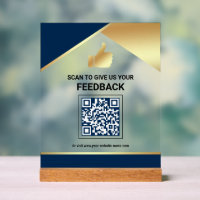 Navy Blue Gold QR Code Customer Feedback Review