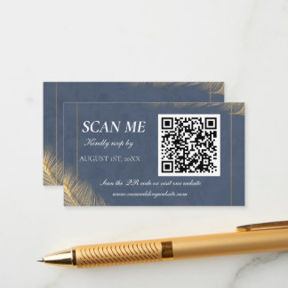 Navy Blue Gold QR Code Digital Wedding RSVP Card