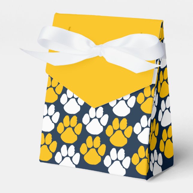 Navy Blue & Gold Repeating Pawprint Gift Favour Box (Front Side)