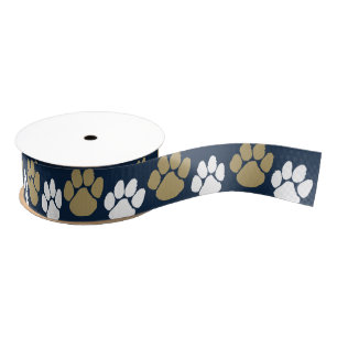 Navy Blue & Gold Repeating Pawprint Grosgrain Ribbon