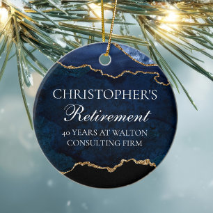 Navy Blue Gold Retirement Personalised Christmas Ceramic Ornament