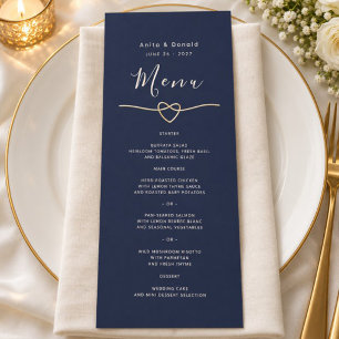 Navy Blue Gold Rope Heart Wedding Menu