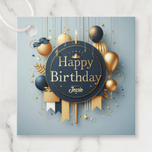 Navy Blue & Gold Royal Crown Happy Birthday Party Favour Tags