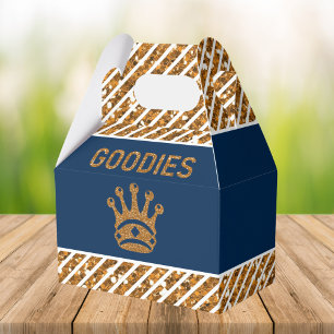 Navy Blue Gold Royal Prince Crown Birthday Party Favour Box