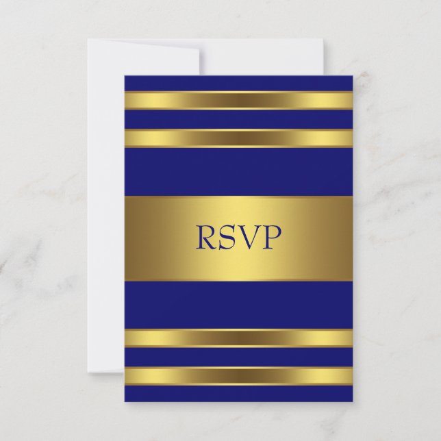 Navy Blue Gold RSVP Card (Front)