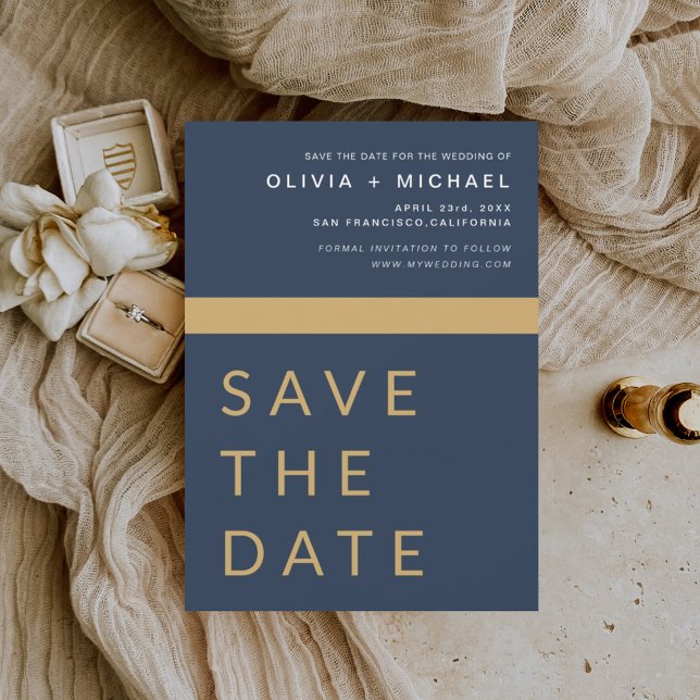 Navy Blue Gold Save the Date Elegant Gold  (Creator Uploaded)