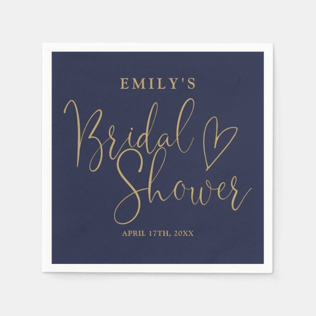 Navy Blue Gold Script Calligraphy Bridal Shower Napkin (Front)