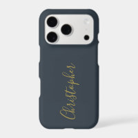 Navy Blue Gold Script Name Minimalist Monogram Men