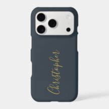 Navy Blue Gold Script Name Minimalist Monogram Men
