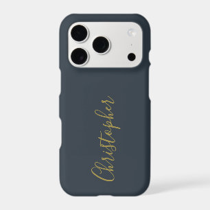 Navy Blue Gold Script Name Minimalist Monogram Men