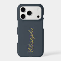 Navy Blue Gold Script Name Monogram Minimalist Men