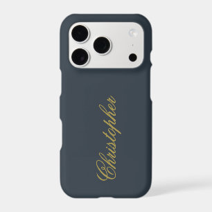 Navy Blue Gold Script Name Monogram Minimalist Men