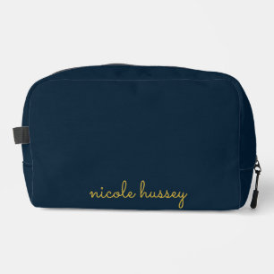 Navy Blue Gold Script Stylish Monogram Modern Dopp Kit