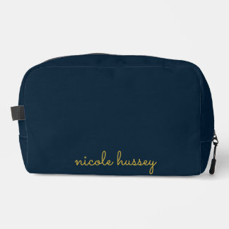 Navy Blue Gold Script | Stylish Monogram Modern Dopp Kit
