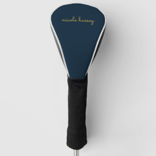 Navy Blue Gold Script    Stylish Monogram Modern Golf Head Cover