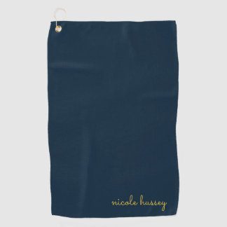 Navy Blue Gold Script | Stylish Monogram Modern Golf Towel