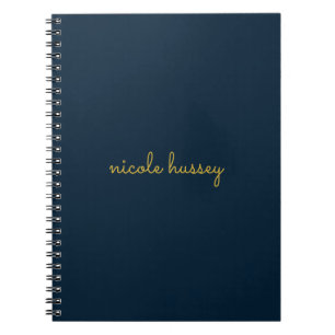Navy Blue Gold Script Stylish Monogram Modern Notebook