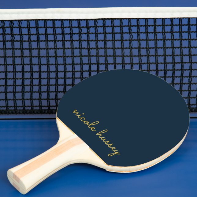 Navy Blue Gold Script  | Stylish Monogram Modern Ping Pong Paddle (Insitu)