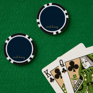 Navy Blue Gold Script Stylish Monogram Modern Poker Chips