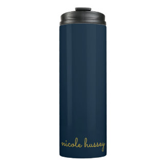 Navy Blue Gold Script | Stylish Monogram Modern Thermal Tumbler