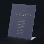 Navy Blue Gold Script Table Number Seating Chart Pedestal Sign<br><div class="desc">These elegant navy blue and gold signature script table number seating chart signs are perfect for all celebrations. Designed by Thisisnotme©</div>