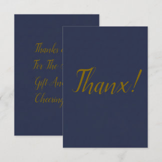 Navy Blue Gold Script Thanx Thank You Card