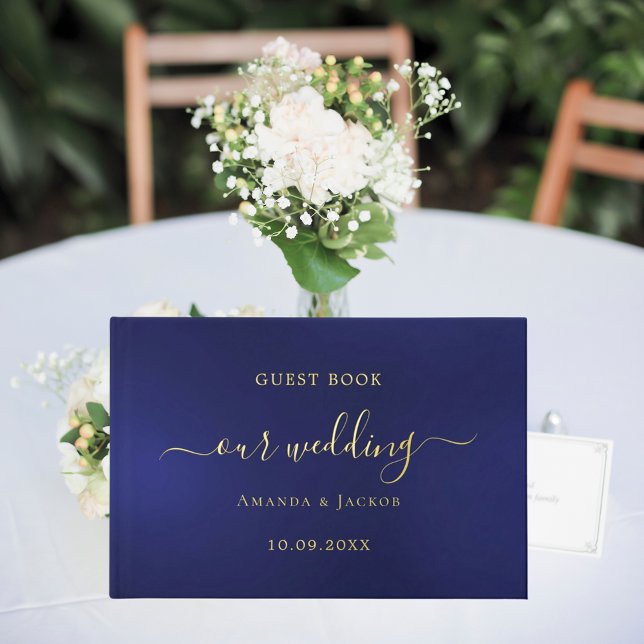Navy blue gold script wedding  guest book (Creator Uploaded)