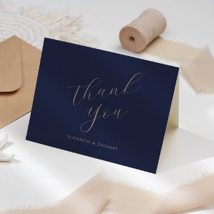 Navy Blue Gold Script Wedding Thank You Card