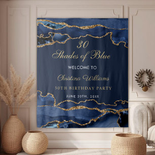 Navy Blue & Gold Shades of Blue Birthday Backdrop Tapestry