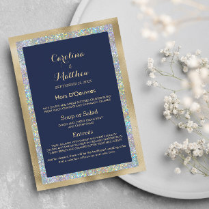 Navy blue gold silver holographic Wedding Menu