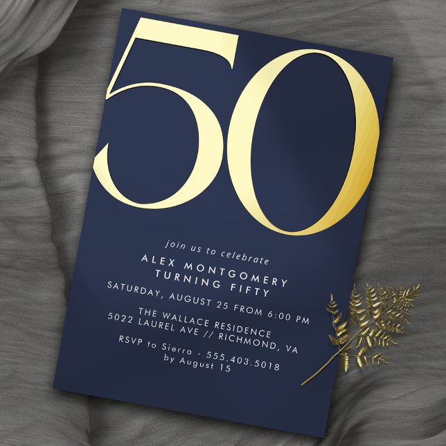 Navy Blue & Gold | Simple Modern 50th Birthday (Creator Uploaded)