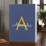 Navy Blue Gold Simple Modern Script Monogram Girly Pocket Folder<br><div class="desc">Navy Blue and Gold Simple Modern Script Monogram Name Pocket Folder. This makes the perfect sweet 16 birthday,  wedding,  bridal shower,  anniversary,  baby shower or bachelorette party gift for someone that loves glam luxury and chic styles.</div>