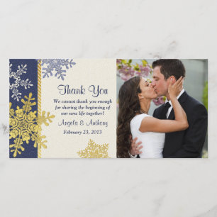Navy Blue Gold Snowflake Winter Wedding Thank You