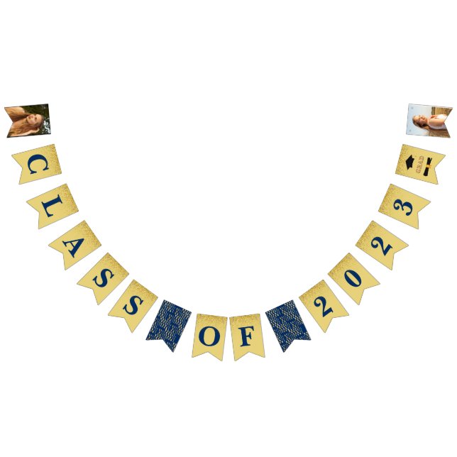 Navy Blue Gold Sparkle Graduate Photo Party Bunting (All)