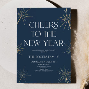 Navy Blue Gold Sparkler Cheers New Years Eve Party Invitation
