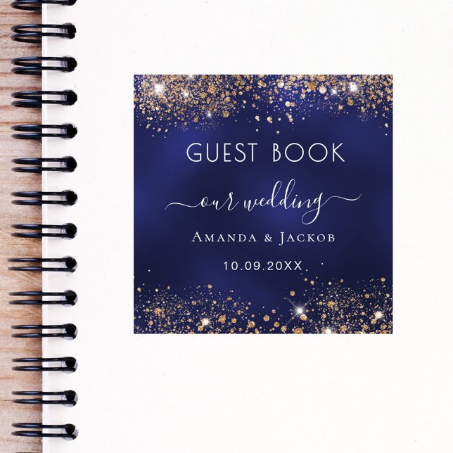 Navy blue gold sparkles wedding Guest Book (Creator Uploaded)