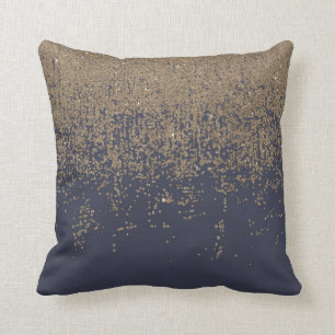 Navy Blue Gold Sparkly Glitter Ombre Cushion