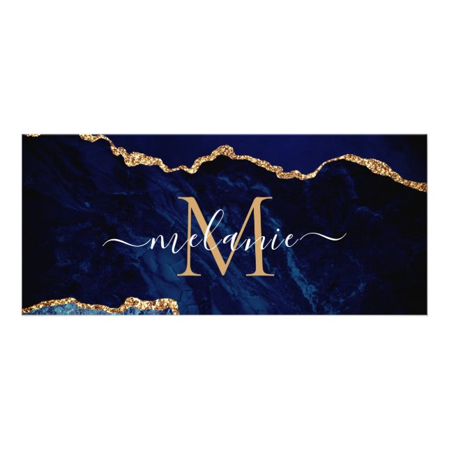Navy Blue Gold Sparkly Your Letter Name Rack Card (Front)