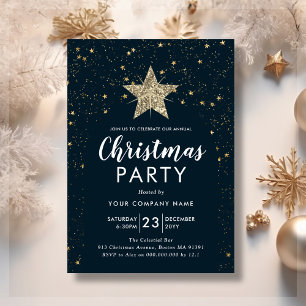 Navy Blue & Gold Star Christmas Party Invitation