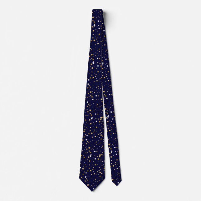 Navy Blue Gold Star Pattern Work, Graduation, Gift Tie (Front)