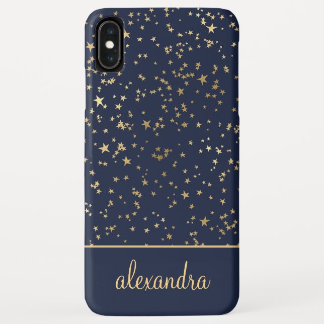 Navy Blue - Gold Stars Celestial Monogram Case-Mate iPhone Case (Back)