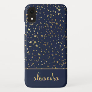 Navy Blue - Gold Stars Celestial Monogram iPhone XR Case